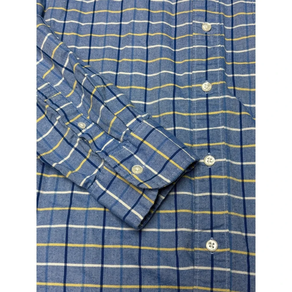 J. Crew Mens Slim Broken-In Oxford Blue Plaid Organic Cotton‎ Shirt Large L